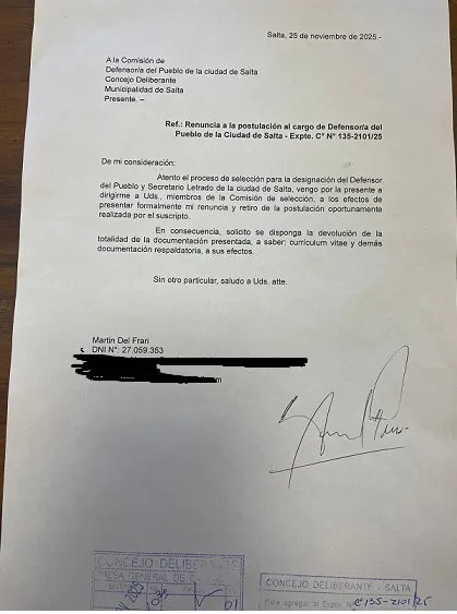 DEl Frari retiró su postulación aB